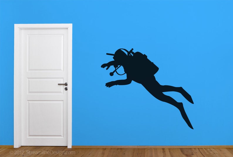 Underwater Scuba Diver Wall Decal wall sticker scuba diving water sports gifts for divers ocean childrens room wall vinyl aquarium image 1