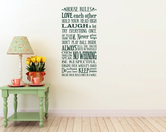 House Rules Vinyl Wall Decal | family rules wall decal house rules decal kitchen wall playroom rules kitchen rules parent promise quotes