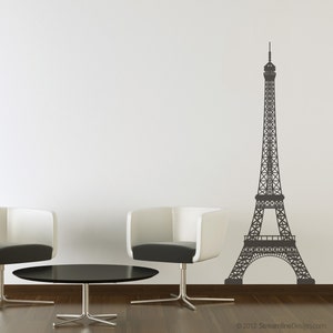 Eiffel tower single color wall vinyl decal shown applied to an interior wall