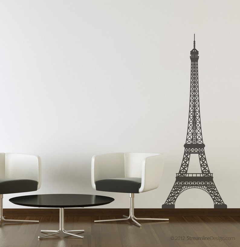Eiffel tower single color wall vinyl decal shown applied to an interior wall