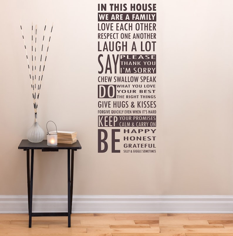in this house we are a family wall decal laugh happy love | etsy
