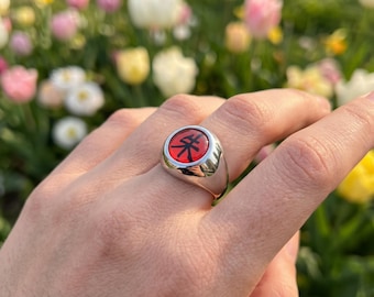 Japanese Kanji Signet Ring Set, Ninja Emblem Silver Ring for Men Women, Anime Cosplay Jewelry Set, Unique Gamer Gift