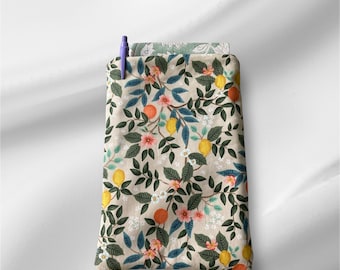 Rifle paper co bramble citrus fabric book sleeve, book cover, bag storage, tablet sleeve, handbag storage