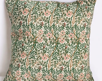 William Morris Sweet Briar Cushion Cover, Home Decor, Green Floral Pillow