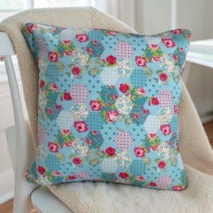 Blue patchwork style fabric cushion covers