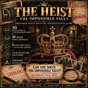 Utskrivbart mysterieutredningsspel för vuxna, The Heist Impossible Vault, Detektivspelkväll PDF