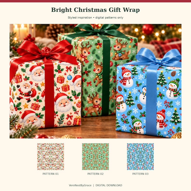 Snowy Pattern Paper 30 Christmas Kids Seamless Patterns PNG, Santa Reindeer Snowmen Candy ...