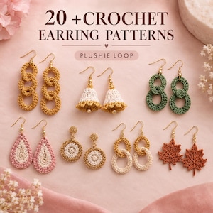 20+ Crochet Earring Patterns Bundle, Floral, Geometric, Nature-Inspired Designs (Digital PDF)