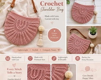 Handgemaakte gehaakte schelptas, roze boho katoenen crossbodytas, zomerse strandtas