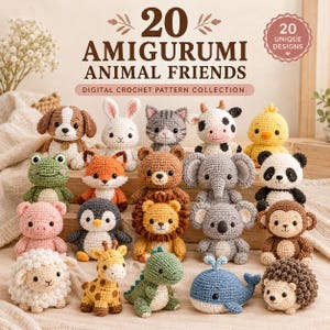 20 Amigurumi Animal Crochet Patterns, Digital PDF Bundle (Beginner-Friendly)
