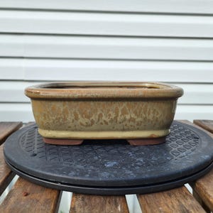 Glazed Rectangle Bonsai Pot, Waterfall Glazed Design