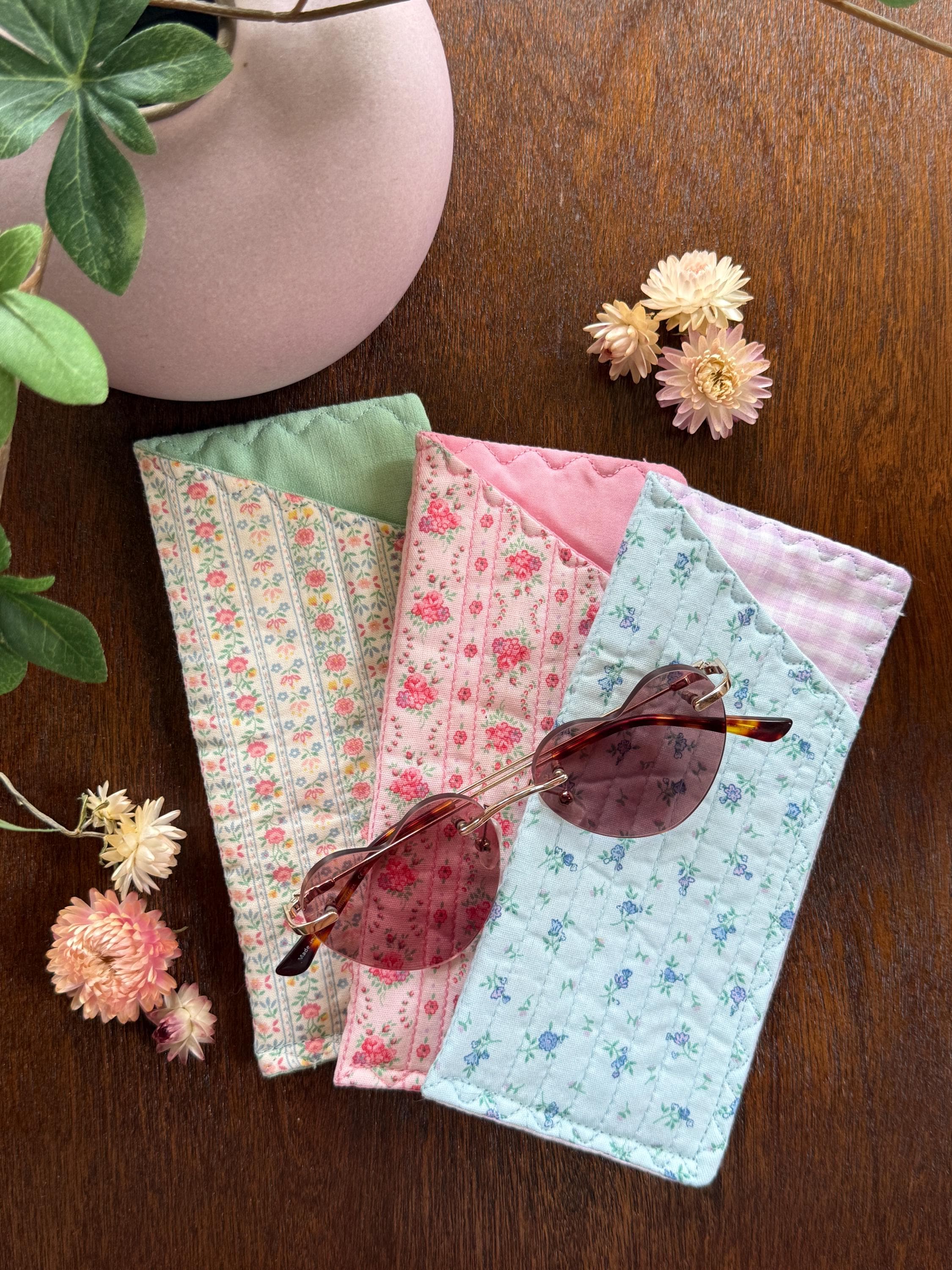 Quilted Vintage Floral Glasses Sleeves Handmade Cotton Eyeglass Soft Case