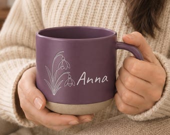Taza personalizada con la flor de nacimiento, taza con nombre grabado a medida, regalo de cumpleaños para mamá, taza de café con la flor del mes de nacimiento, taza de cerámica para papá