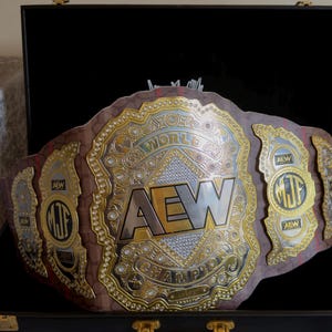 AEW MJF Championship Replica Belt: 2mm Brass, Leather Strap, Adult Size