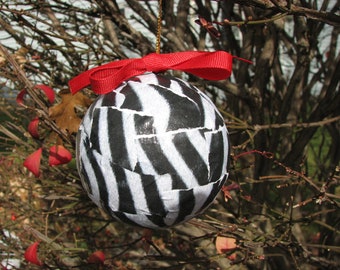 Ornament  Zebra print 3" papier mache ball