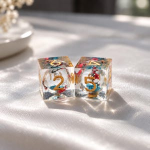 Koifisk-resint Mahjong-tärningar, handgjorda asiatiskt inspirerade D6-tärningsset, genomskinliga konstnärliga brädspelstillbehör från TilemuseBoutique, unik spelpresent