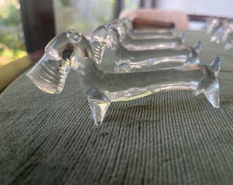 Soportes para cuchillos Terrier de cristal prensado vintage, juego de 8, decoración de mesa europea de mediados de siglo.
