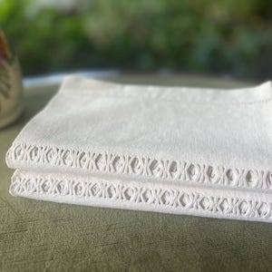 Antique Linen Hemp Hand Towels, Drawn Thread Hemstitch, Cutwork Embroidery (Set of 2)