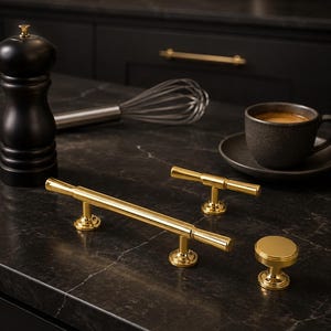 Guld- och silverfärgade skåphandtag och knoppar, eleganta lådhandtag, T-formade knoppar, köksskåpsbeslag, byråhandtag