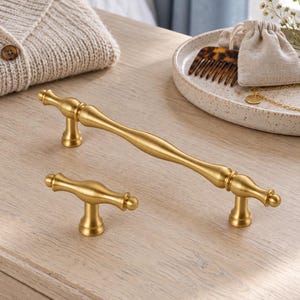 Brushed Gold Cabinet Handles and Knobs, Vintage Style Drawer Pulls, Kitchen Cupboard Handles, Dresser Hardware