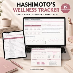 Hashimoto’s Wellness Tracker Excel | Food, Mood, Symptoms, Sleep and Thyroid Labs