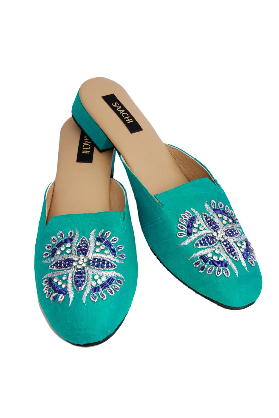 Peacock Embroidery Mules Shoes Women Silk Hand Embroidered - Etsy