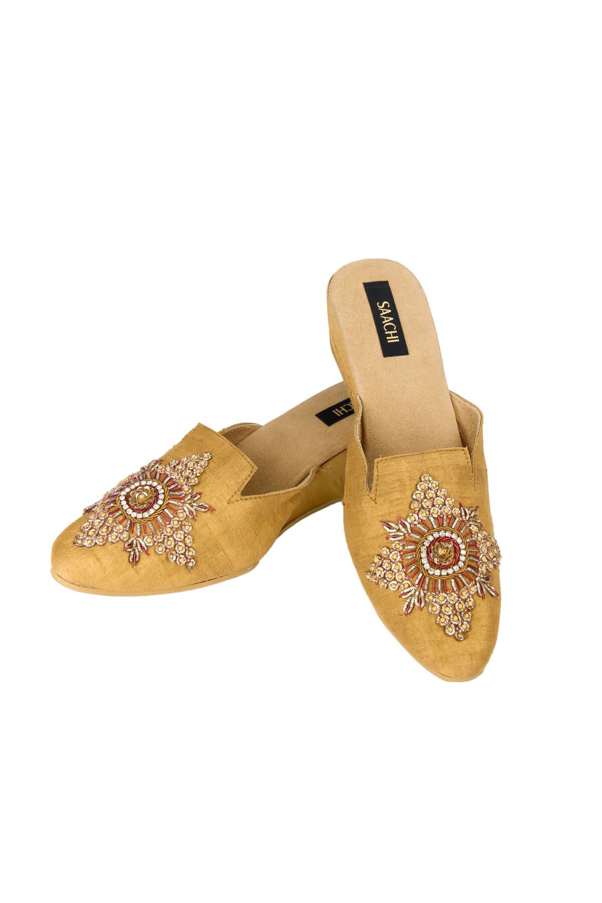 Gold Embroidered Mules, Beaded Mule Heels, Embroidered Shoes