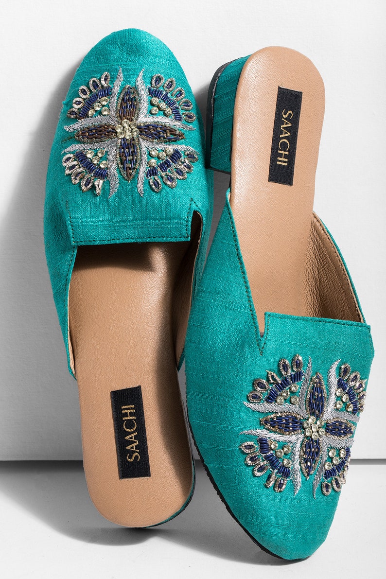 Peacock Embroidery Mules Shoes Women Silk Hand Embroidered Etsy UK