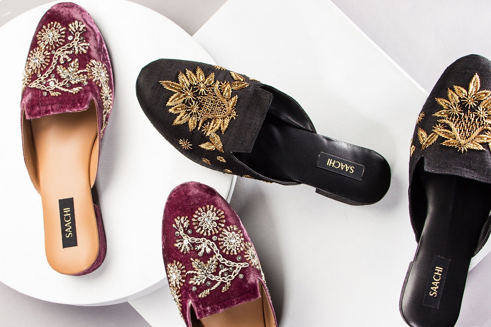 embellished mule heels