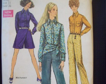 Vintage Simplicity Pattern 8400 Mini Pantskirt, Hip Hugger Pants, Scarf Size 14 Uncut Factory Fold New Old Stock circa 1960s