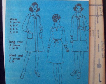 Vintage Simplicity Pattern 5915 Dress & Long Vest Short Vest Size 12-1/2 Uncut New Old Stock circa 1970s