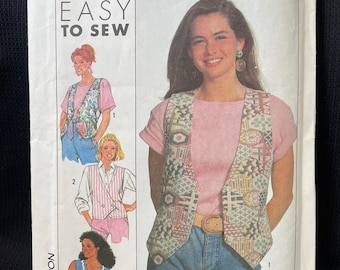 Simplicity 9630 Size A Easy to Sew Pattern 90s 3 View Vest Pattern Uncut 6-24 Women's Vest with Buttons