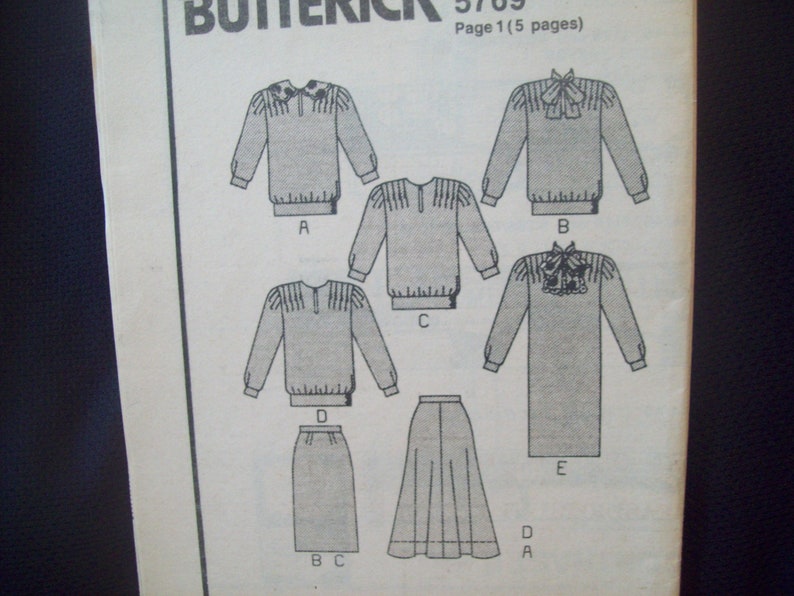 Straight or Flared Skirt Cut Size 12 circa 1980s Cut Pattern Top Vintage Butterick Pattern 5769 Pullover Dress