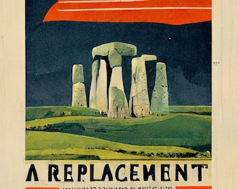 Vonnegut Sirens of Titan Travel Poster England, replacement parts rushed, AI vintage illustration style 8 x 10 inch Print