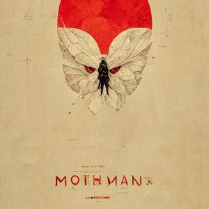 The mothman and the blood moon vintage movie poster - AI antique moth man cryptid horror cinema style 8x10 inch art print