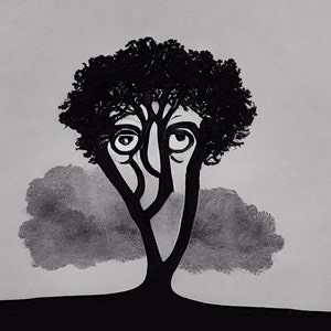 Every cent from sale goes to Nanette Vonnegut for VA students Vonnegut tree cloud - AI black and white painting style 8x10 inch art print