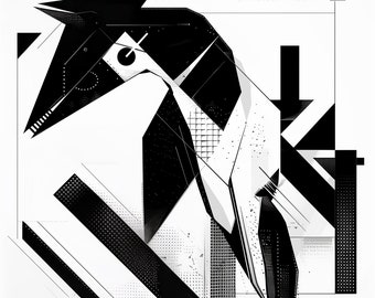 Three cryptid prints - Nessie Bigfoot mothman for the price of one - cryptozoology AI bauhaus minimalism black white de Stijl 8x10 in print