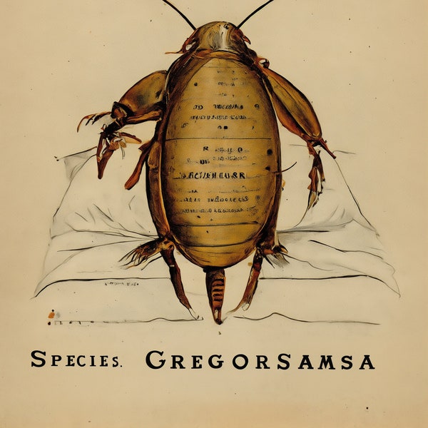 Gregor Samsa in natural habitat bed kafka metamorphosis - vermin insect roach - AI Audubon scientific illustration style 8x10 inch art print