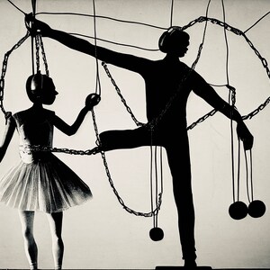 Every cent from sale goes to Nanette Vonnegut for VA students Harrison Bergeron and the ballerina - AI black and white style 8x10 in print