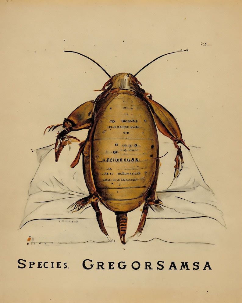Gregor Samsa in natural habitat bed kafka metamorphosis vermin insect roach AI Audubon scientific illustration style 8x10 inch art print image 1