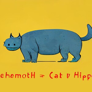 Begemot is a cat and / or a hippopotamus, master and margarita behemoth cat - AI vintage children illustration style 8x10 inch art print