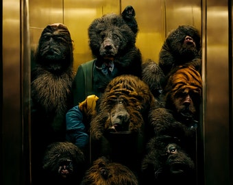 Morphing in an elevator - Animorphs tiger gorilla Bear - AI photograph style 8x10 Inch Print