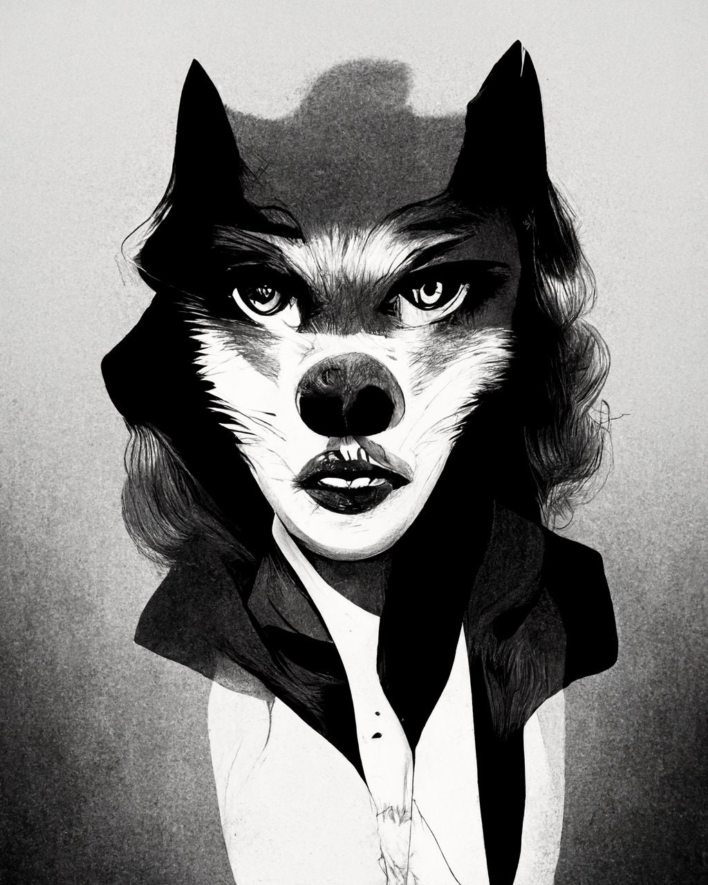 Film Noir Animorphs - Cassie to wolf - AI illustrated style 8x10 Inch Print