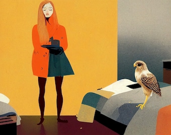 xena & the hawk - Animorphs red tailed Tobias Rachel warrior princess minimalist surrealism - AI surreal painting art style 8x10 Inch Print