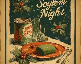 Soylent night holy night is people - 70s movie NYC charlton Heston - vintage Christmas advertisement AI illustration style 8x10 inch Print