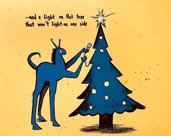 Andalite on this tree that won’t light on one side - merry Christmas holiday grinch animorphs vintage illustration AI style - 8x10 in Print