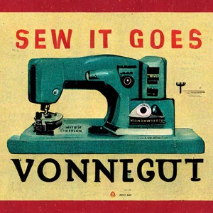Kurt Vonnegut’s sewing machine vintage tech - AI vintage advertisement style 8x10 inch art print
