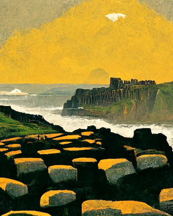 Giant’s Causeway Northern Ireland Landscape - AI painting 8x10 inch print