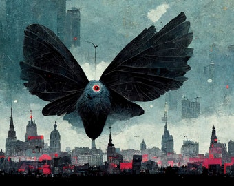 The mothman and the capitol city - AI illustration style 8x10 inch print