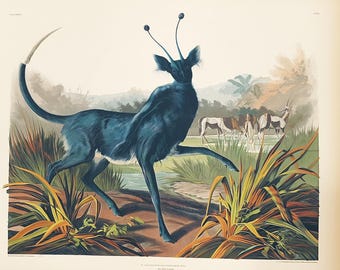 Vintage nature illustration of animorphs andalite - blue deer scorpion centaur alien grazing hoof - Audubon drawing style - 8x10 inch Print